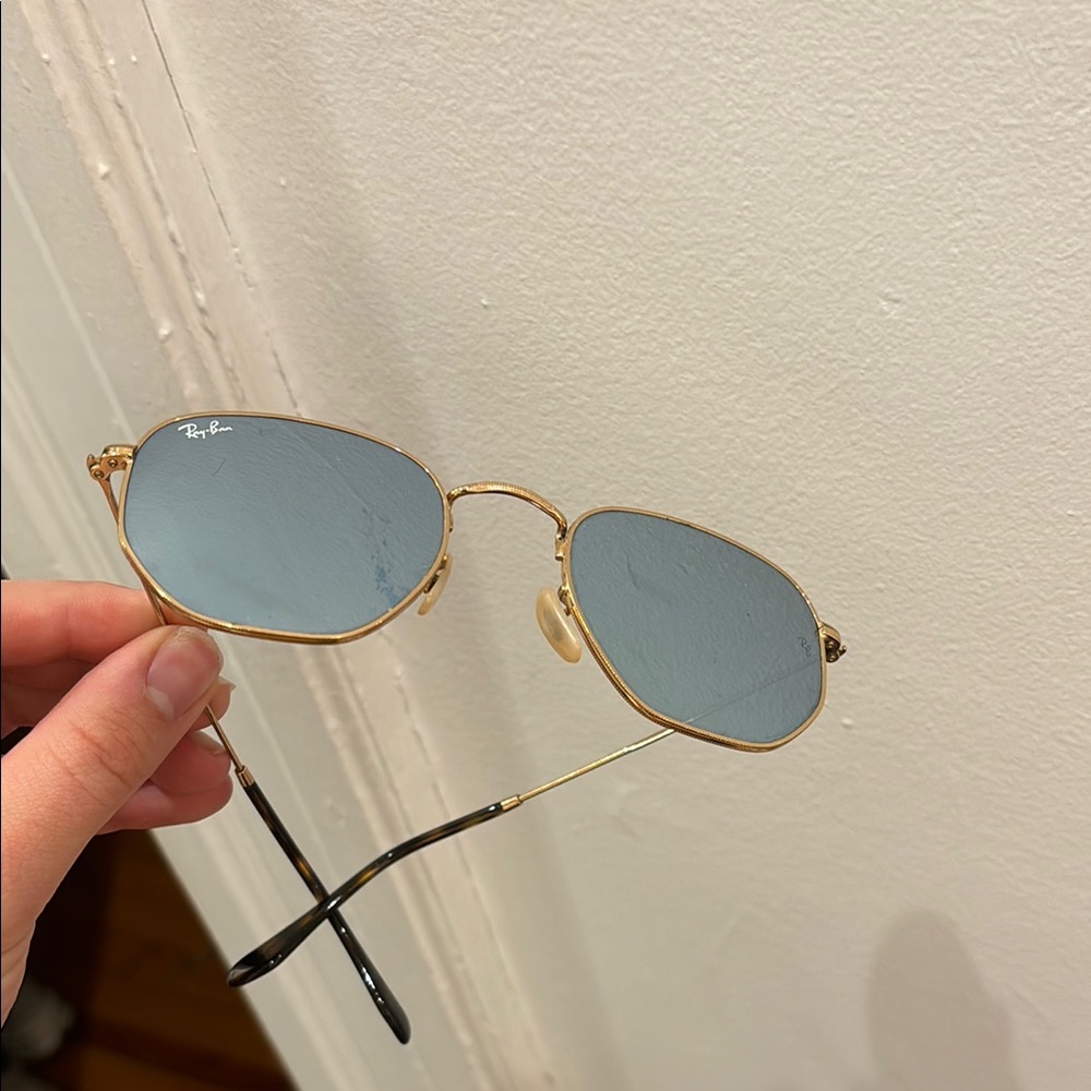 Ray-Ban Gold Frame Sunglasses with Blue Lenses